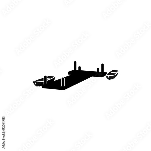 Small boat dock with rowboats silhouette. Minimalist flat vector illustration. Park and lake nautical element isolated on transparent background