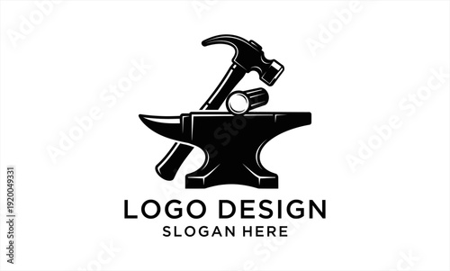 Blacksmiths Anvil and Hammer Logo Design for Industrial Craftsmanship.