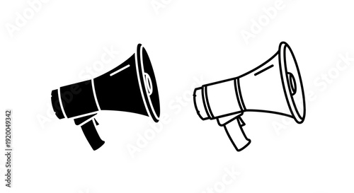 Two black and white megaphones on white background, vector illustration Vector
