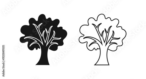 Two trees, one black and one white, side by side, minimalist design, vector illustration Vector
