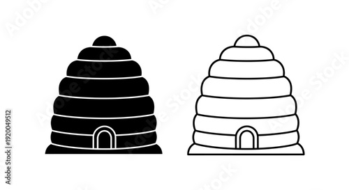 Two beehives illustration, one black and one white, beehive icon design, beekeeping symbol Vector