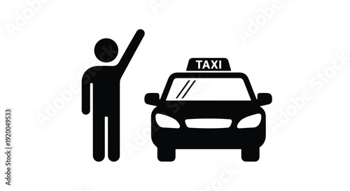 Black Taxi Cab Hailing Icon Vector Illustration