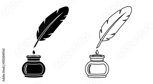 Quill pens and ink bottles, vintage illustration, classic writing tools, elegant design Vector