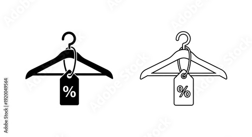 Black and white hangers with percent signs, discount sale, price reduction, promotion Vector