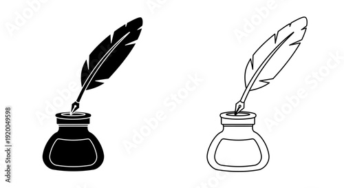 Vintage quill pen inkwell illustration vector art design Vector