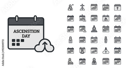 Ascension Day Calendar Icon with Cloud Symbols