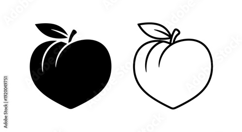 Cute heart-shaped apple illustration set, minimalist fruit design, simple black and white Vector