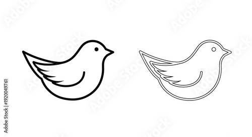 Minimalist line art of two birds, one solid and one dotted, side by side Vector