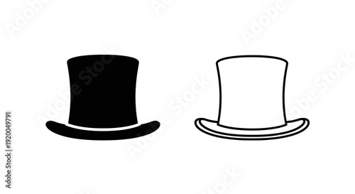 Two top hats, one black and one white, isolated on a white background. Vector