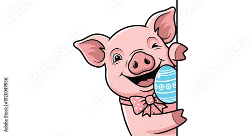 Cute Pink Pig with Easter Egg Peek
