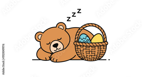 Sleepy Baby Bear with Basket of Eggs