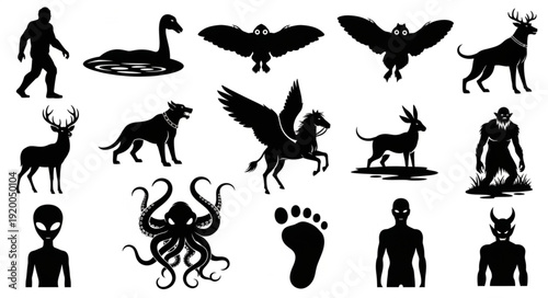 Collection of Cryptid and Mythical Creature Silhouettes.