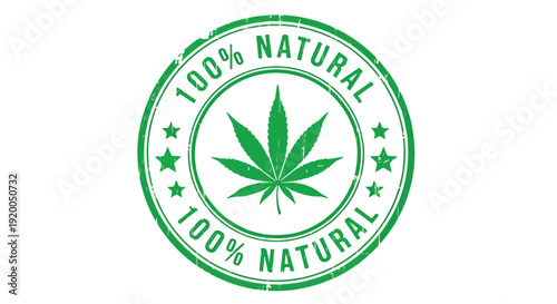 Green 100% Natural Cannabis Leaf Grunge Rubber Stamp Icon