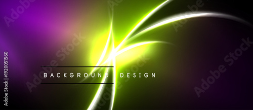 Vibrant abstract background. Purple, green hues blend with glowing lines. Modern design element for digital projects.