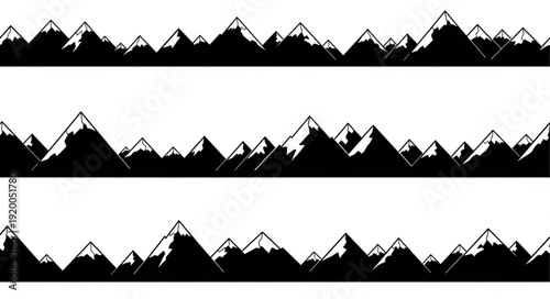 Seamless mountain range silhouette border design.