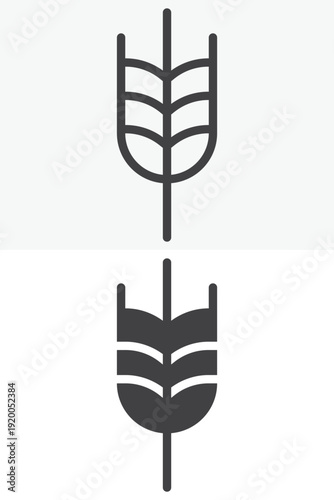 Ear of wheat icon set in line and solid style. Outline and filled wheat ear icon with editable stroke vector sign and symbol for organic grain, bakery and farm food.