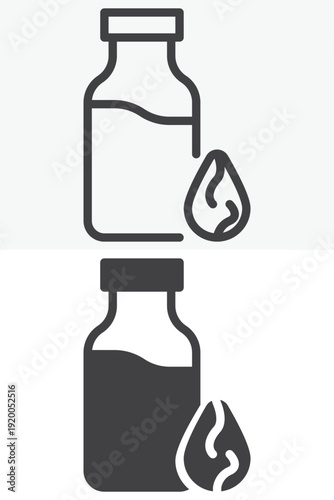 Almond milk bottle icon set in line and solid style. Outline and filled plant milk icon with editable stroke vector sign and symbol for organic vegan dairy alternative.