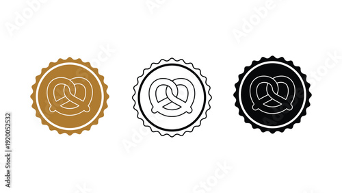 Pretzel logo icon set with golden, black and white colors