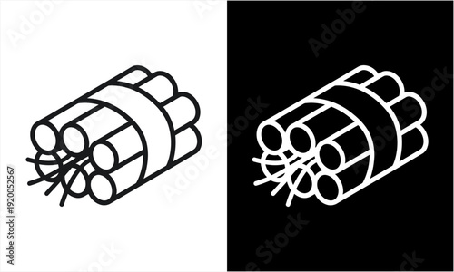 Dynamite sticks with fuse line art illustration.