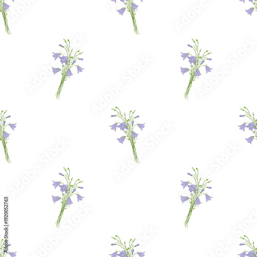 Bluebell Bouquet Seamless Pattern, Floral Background for Design. Blue Posy Repeat, Seamless Tile for Fabric and Paper