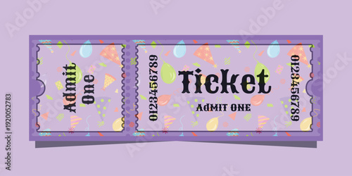 Holiday Ticket, Vintage Admit One Design. Festival Ticket Template, Event Pass. Ticket Voucher, Decorative Admit Stub