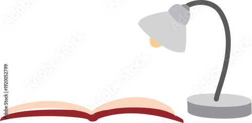 Illustration Set Featuring Various Hand Drawn Books Study lamp with book
