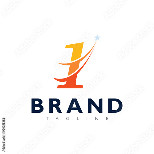 Modern number one typography logo with unique custom font branding identity design concept