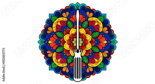 Vibrant whisk with colorful mandala design for baking and cooking illustration