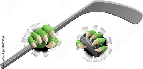 Photography An ice hockey claw sports illustration of an eagle or animal monster hand holdin