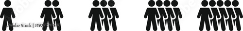 Vector icon set featuring various sized groups of people and queues representing population, standing in line, social distancing, human resources, and community.