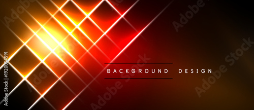 Abstract geometric pattern. Bright lines intersect, creating dynamic red, orange glow. Dark background emphasizes luminosity. Modern design element.