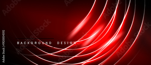 Abstract red lines create dynamic flow. Dark background emphasizes glowing curves, modern design element.