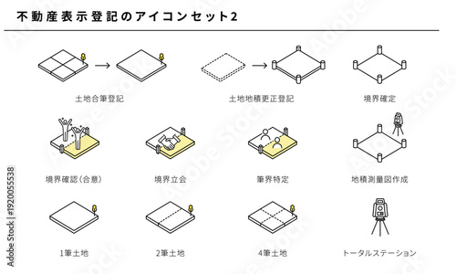 不動産表示登記のシンプルアイコンセット素材2、ベクター