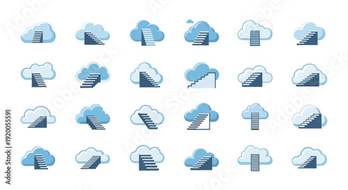 Stairs inside clouds, concept of success, goals, digital transformation, upward mobility