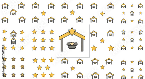 Christmas Nativity Scene Pattern with Baby Jesus and Stars