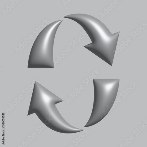 Three-dimensional arrows forming a circular pattern indicating continuous movement and rotation viewed from directly above in a neutral environment