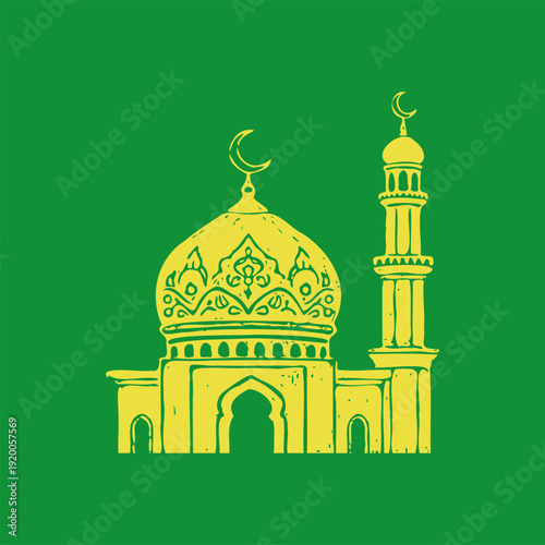 Yellow Mosque Sketch Illustration for Ramadan and Islamic Holiday Design Elements