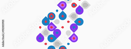 Abstract pattern features colorful circles, varying sizes, overlapping shapes. Background appears white, creating visual contrast.