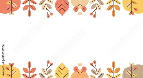 Decorative autumn leaves border in orange, yellow, and brown with berries. Seasonal frame design for text, perfect for Thanksgiving, fall invitations, greeting cards, posters, and social posts.