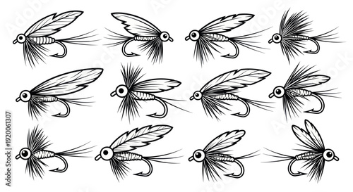 Fishing Lures Collection: Hand-Drawn Fly Fishing Imitations