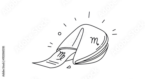 Fortune Cookie with Virgo Zodiac Symbol, Astrology Concept, Hand-Drawn Illustration