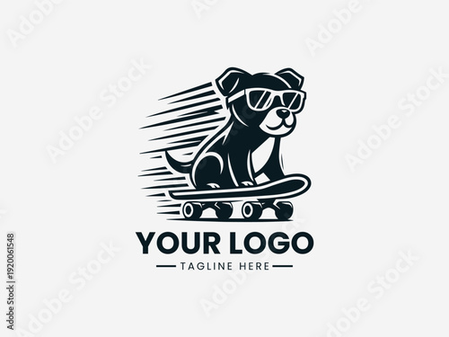 Cool Dog Riding On Skateboard black vector logo illustration