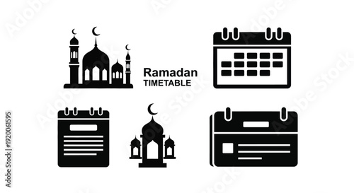 Ramadan icons featuring a crescent moon and mosque silhouette