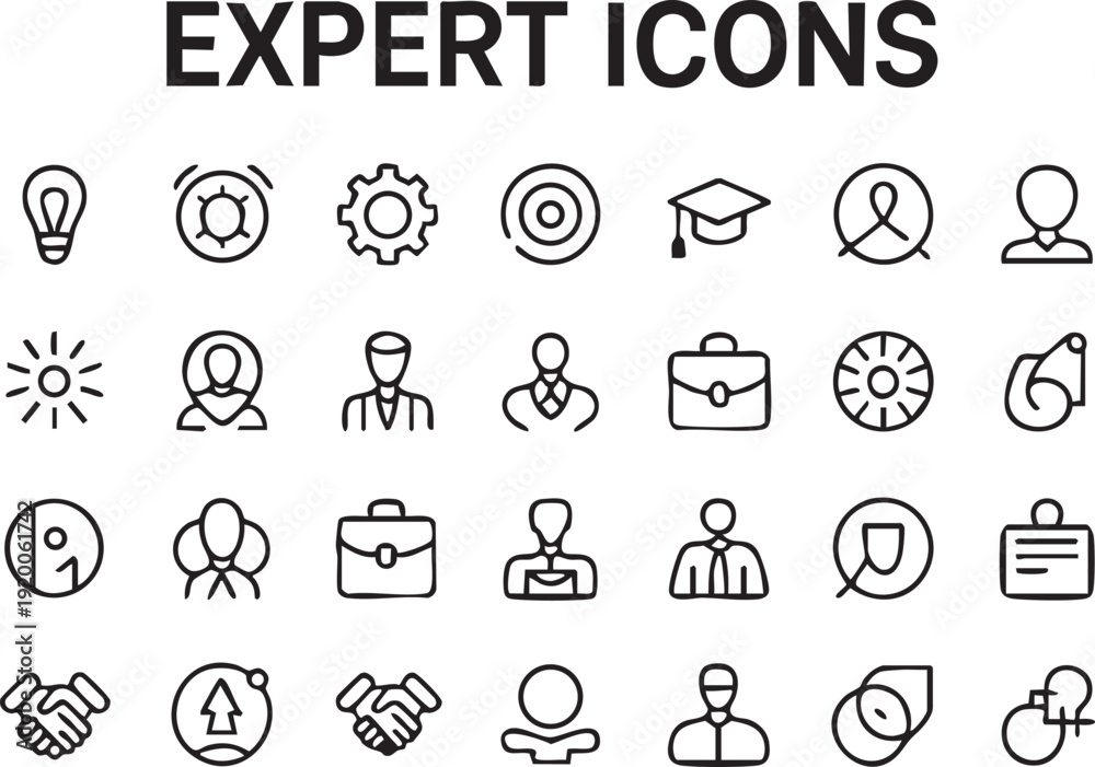 Fototapeta premium Expert Line Icon Collection Set. Containing advice, competence, expertise, knowledge, skill, specialist, experience and more. Line Vector Illustration.