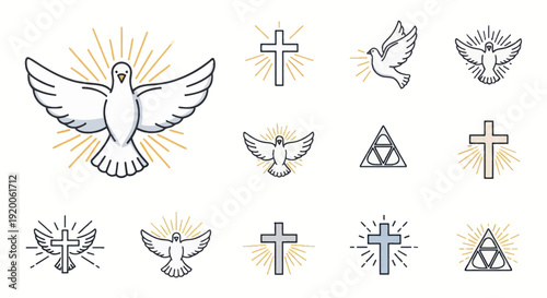 Holy Spirit Dove and Christian Cross Symbols Collection