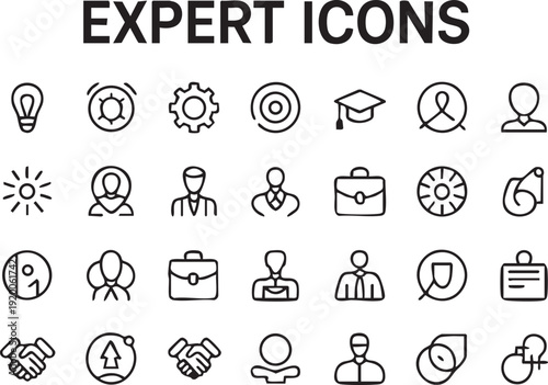 Expert Line Icon Collection Set. Containing advice, competence, expertise, knowledge, skill, specialist, experience and more. Line Vector Illustration.