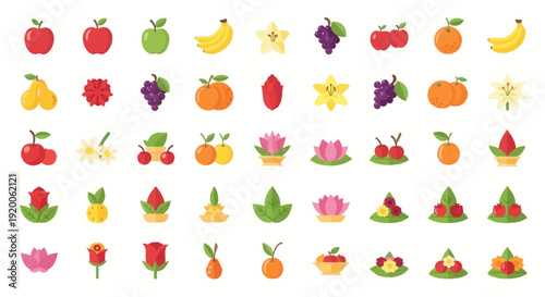 Wallpaper Mural Vibrant Fruit and Flower Icons Collection: Freshness and Nature Set Torontodigital.ca