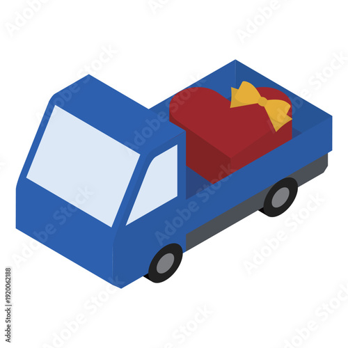 ハートのギフトボックスを運ぶ配送トラック