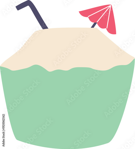 Illustration Set Things Related Beach Coconut Drink
