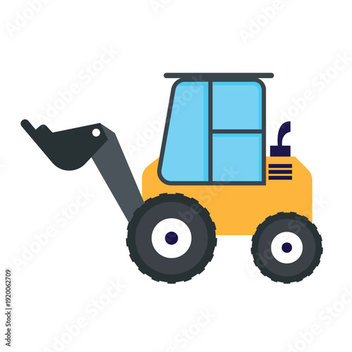 Yellow Skid Steer Loader Illustration Flat Vector Icon of Construction Front End Industrial Machinery